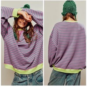 Free People Classic Striped Crewneck Size: M in Pink Combo